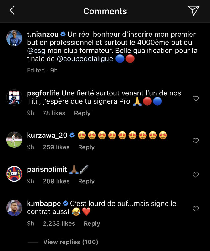 Kylian Mbappe Instagram Comment