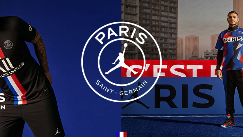 Official logos of the Jordan Brand (left), Paris Saint-Germain (right)