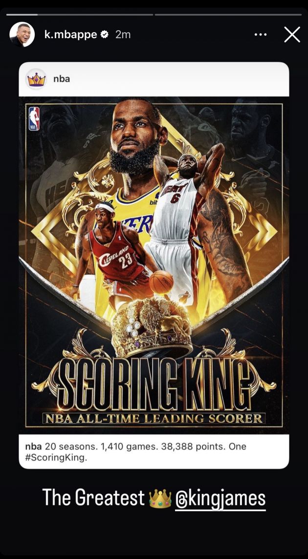 Mbappe Reacts to LeBron James Becoming NBA's All-Time Leading Scorer