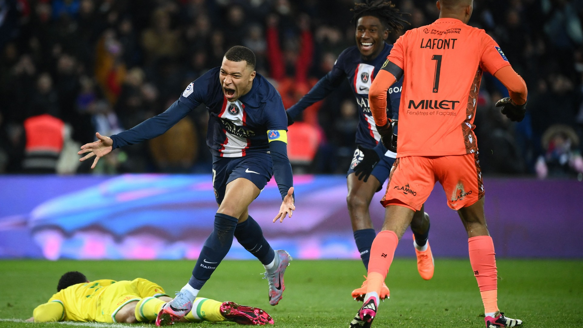 Kylian Mbappe of France celebrates his goal during the 2020 UEFA