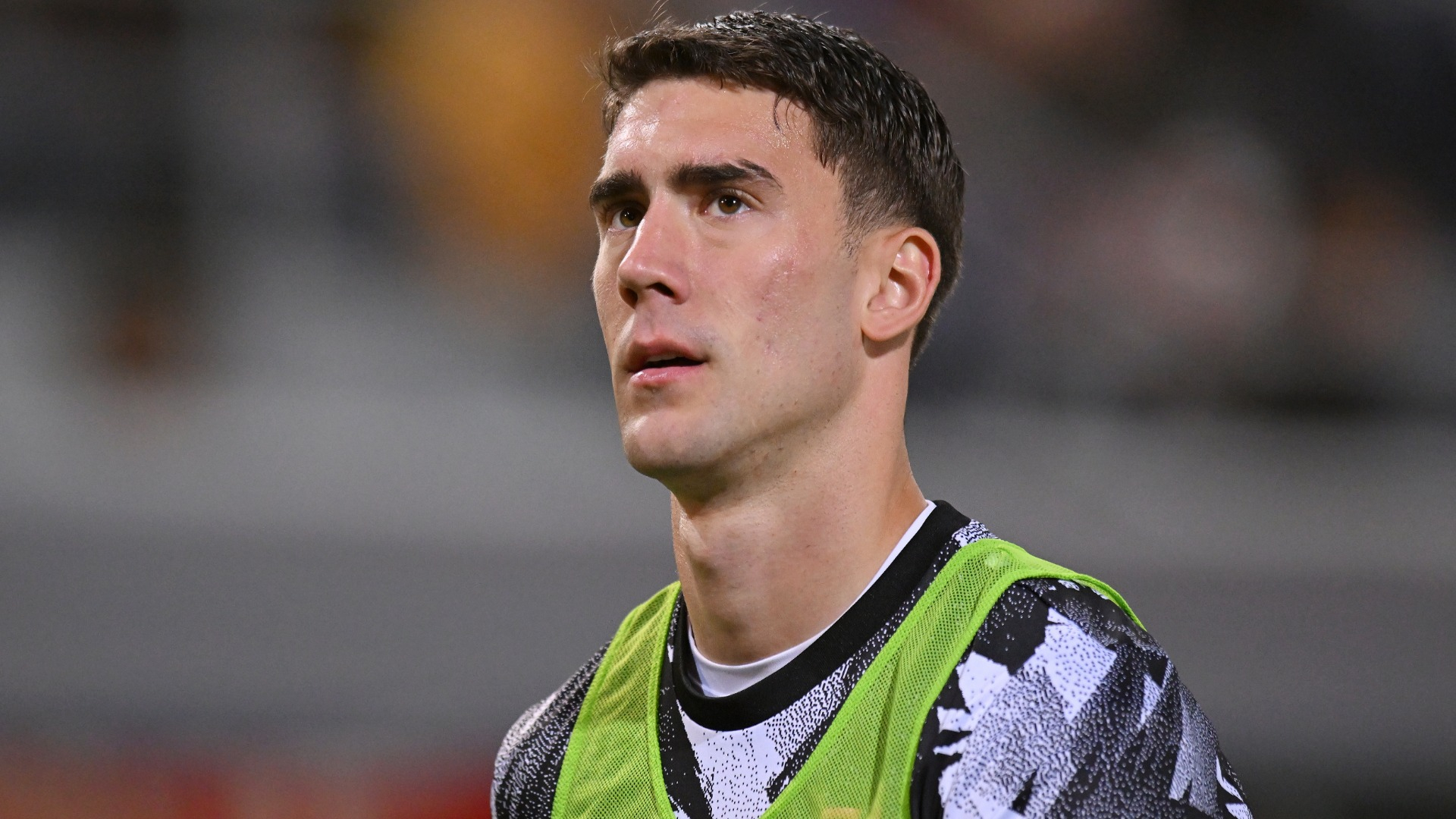  Dusan Vlahovic looks on during his transfer to Juventus.