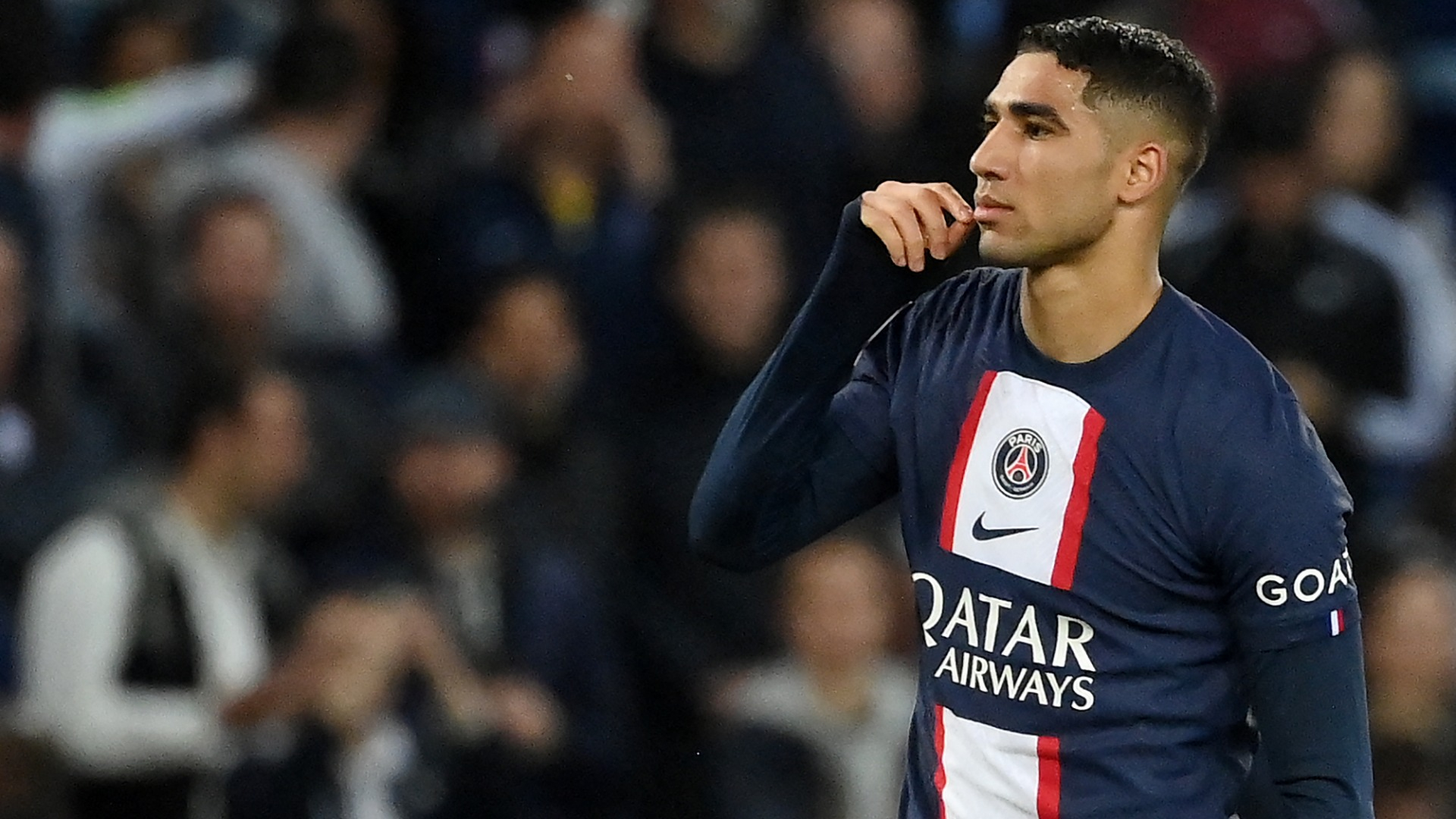 Defender Achraf Hakimi showing PSG fans his scoring prowess